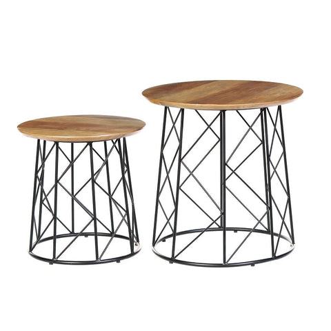 Set 2 mesas de centro madera y acero negro Orit