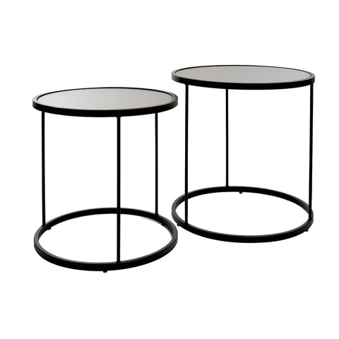 Set 2 mesas de centro cristal y acero negro Darona