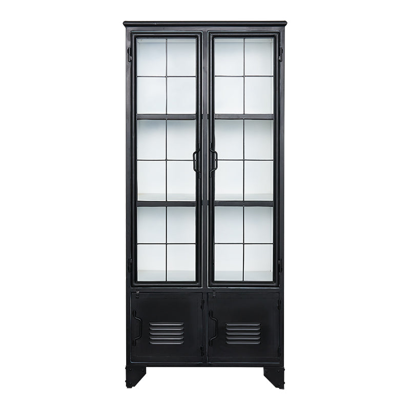 Armario vitrina industrial de hierro y puertas de cristal Black