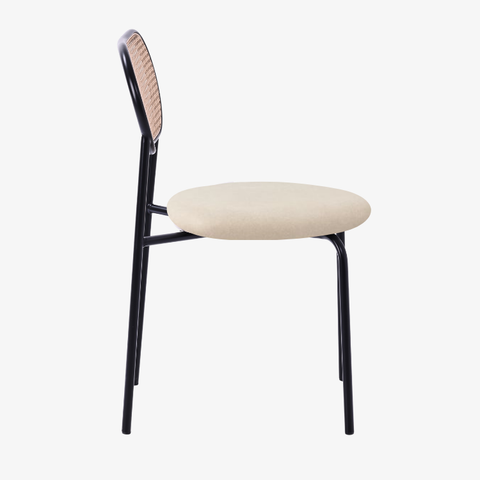 Silla de comedor ratán y terciopelo beige Nila