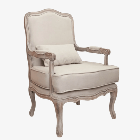 Sillón estilo francés Luis XV lino beige - Vintahome