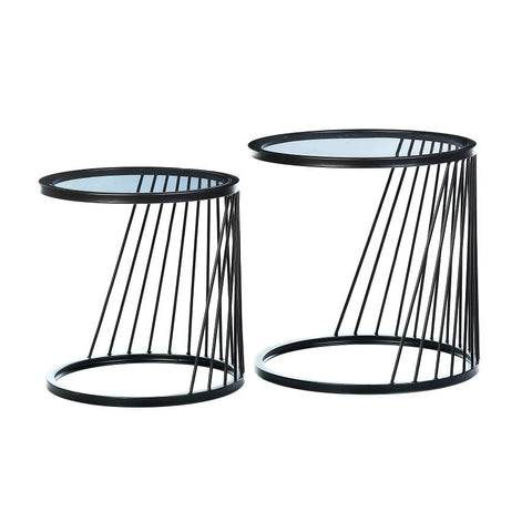 Set 2 mesas de centro cristal ahumado y acero negro Tirio