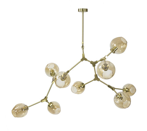 Lámpara de techo araña 9 brazos cristal oro acero dorado Ball