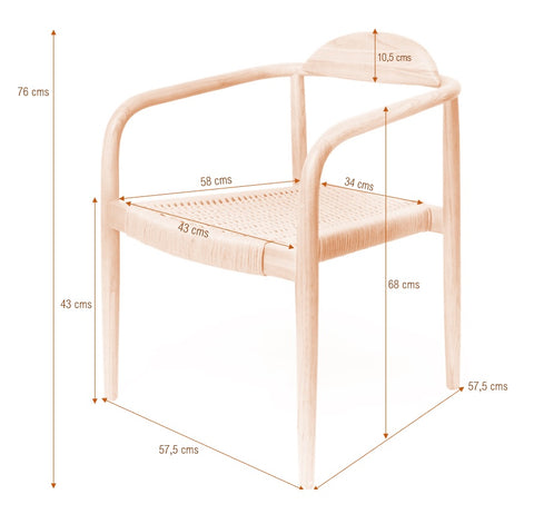 Silla de comedor reposabrazos madera negra y cuerda Elba